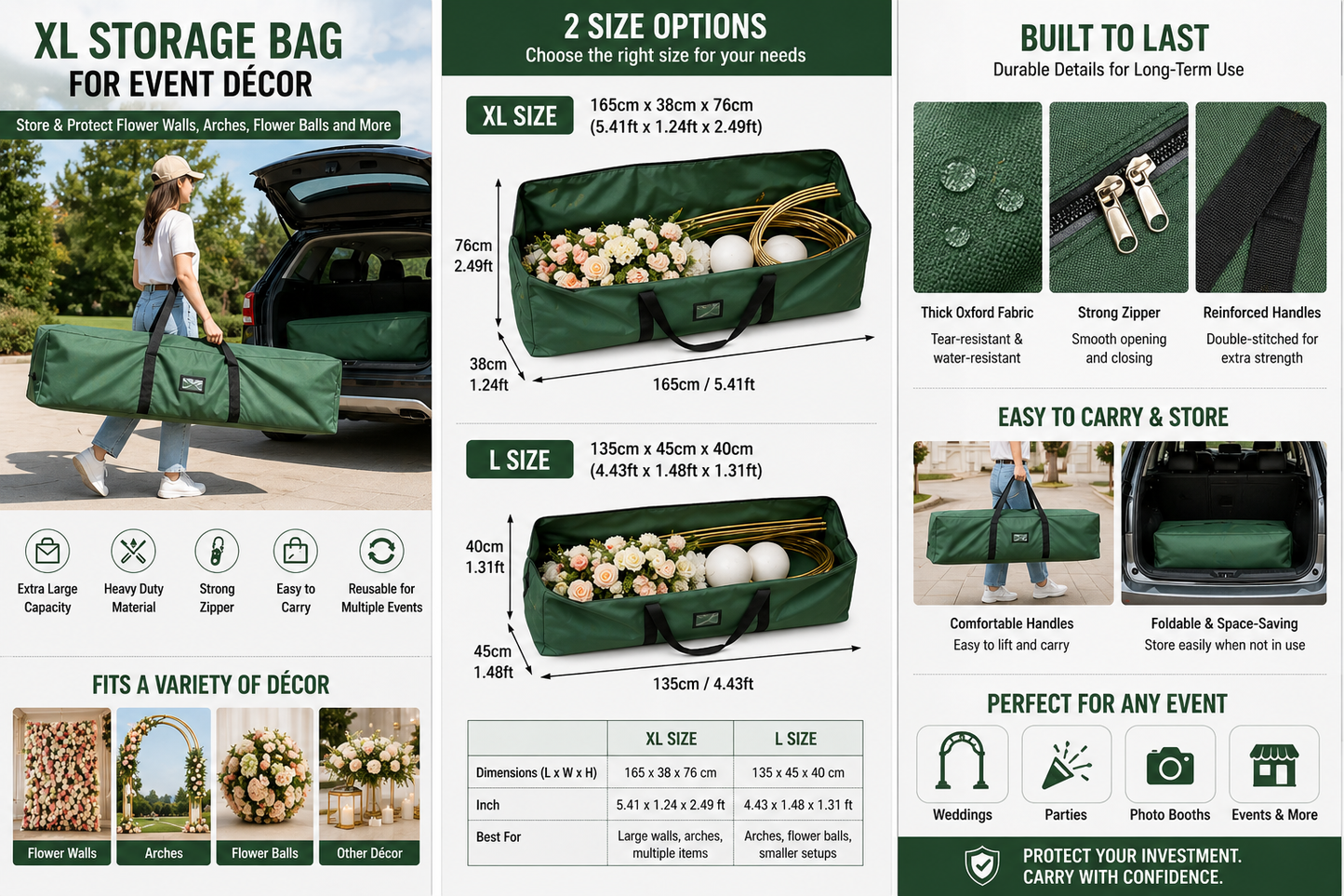Flower Wall Storage Bag – 2 Sizes Available (135cm / 165cm) for Event Décor