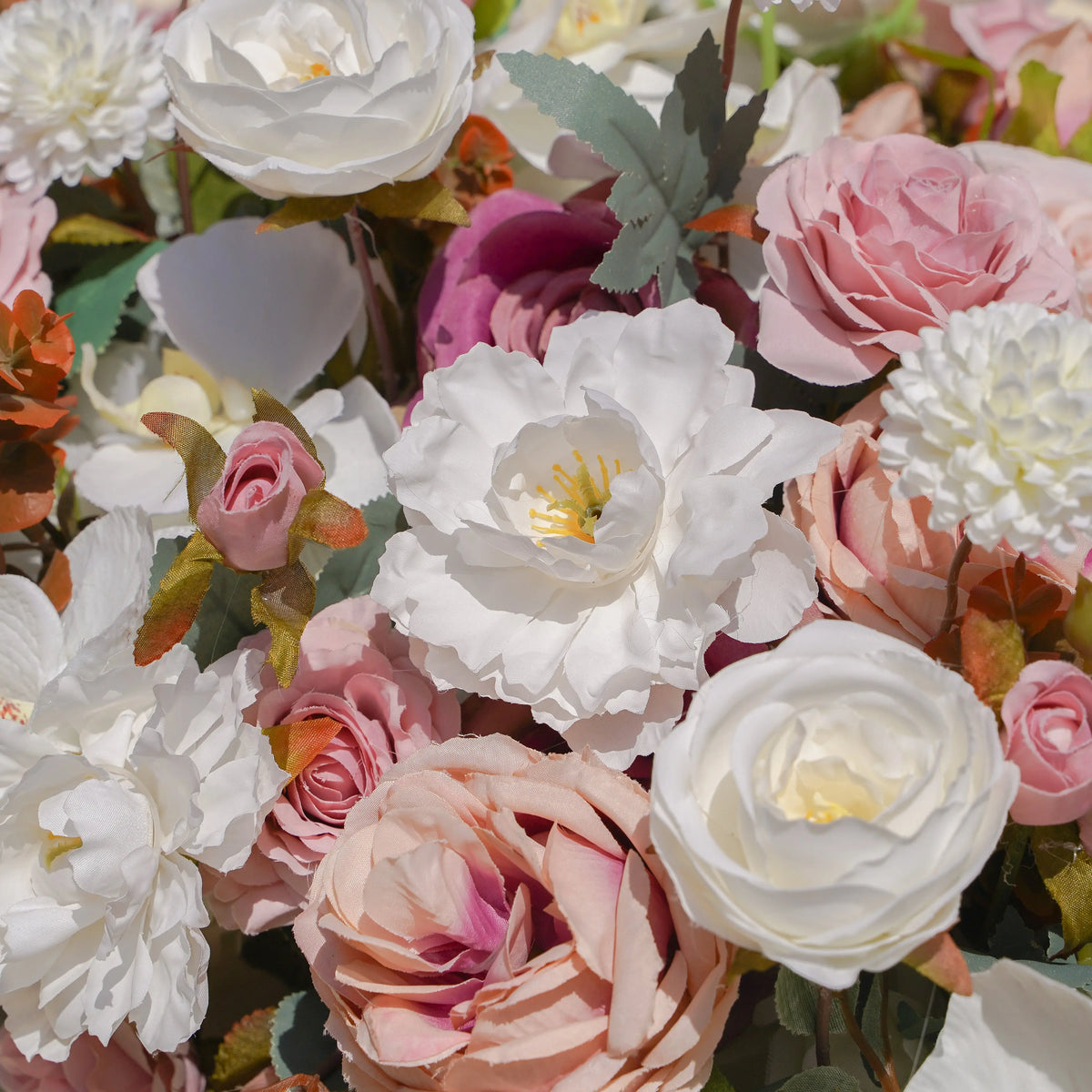 Artificial wedding table runner with blush roses and white orchids