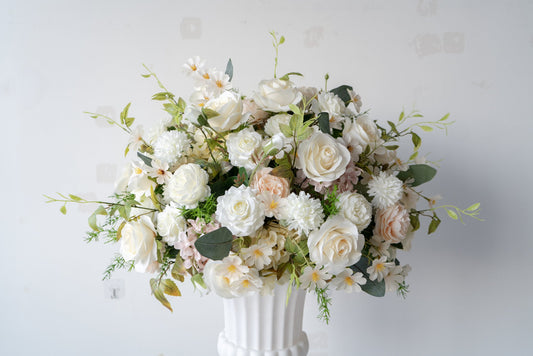 White & Champagne Floral Centerpiece – Wedding Table Decor