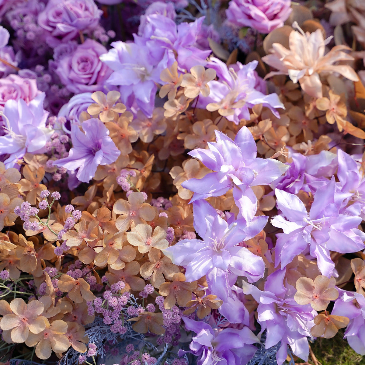 Artificial lavender and blush flower runner for event tables