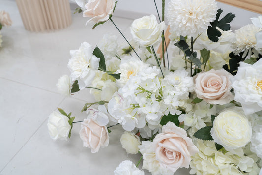 White & Champagne Floral Row – Wedding Aisle Decor