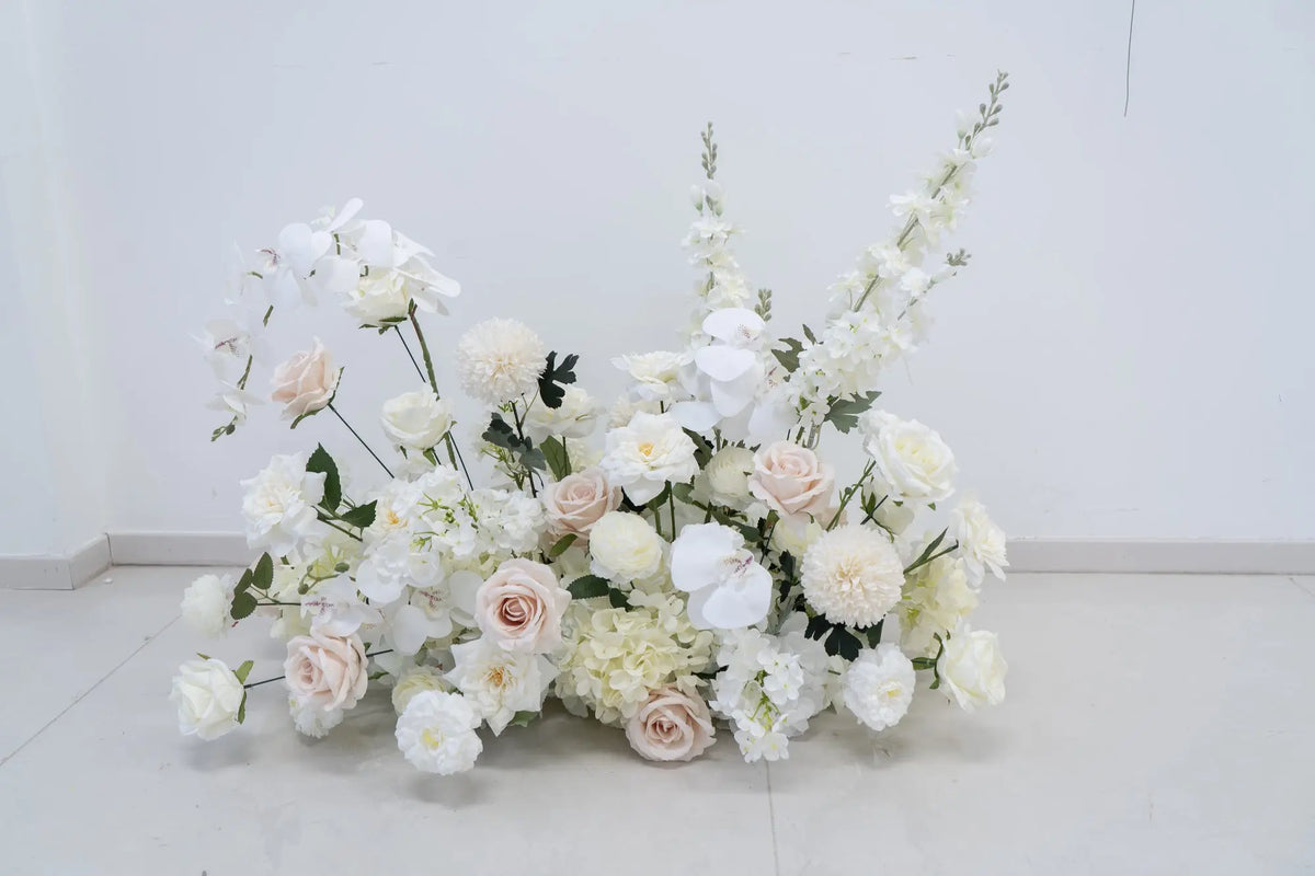 White & Champagne Floral Row ā Wedding Aisle Decor