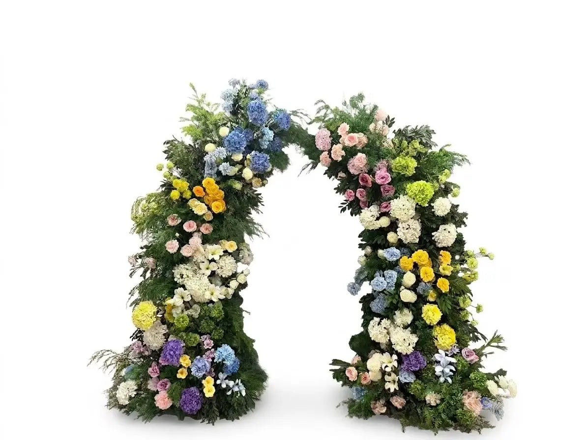 Colorful Garden Wedding Flower Arch by Rosy Flower Wall — luxury wedding flower arch for weddings and events