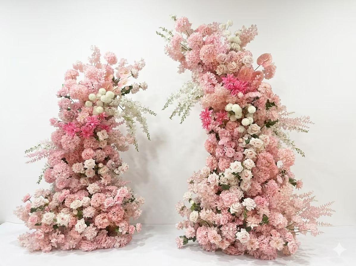 Pink Blossom Wedding Flower Arch by Rosy Flower Wall — luxury wedding flower arch for weddings and events