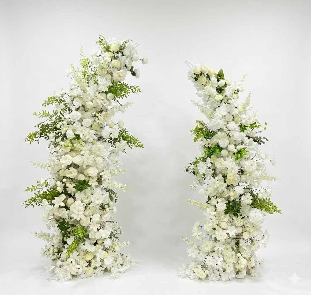 Airy White Garden Wedding Flower Arch by Rosy Flower Wall — luxury wedding flower arch for weddings and events