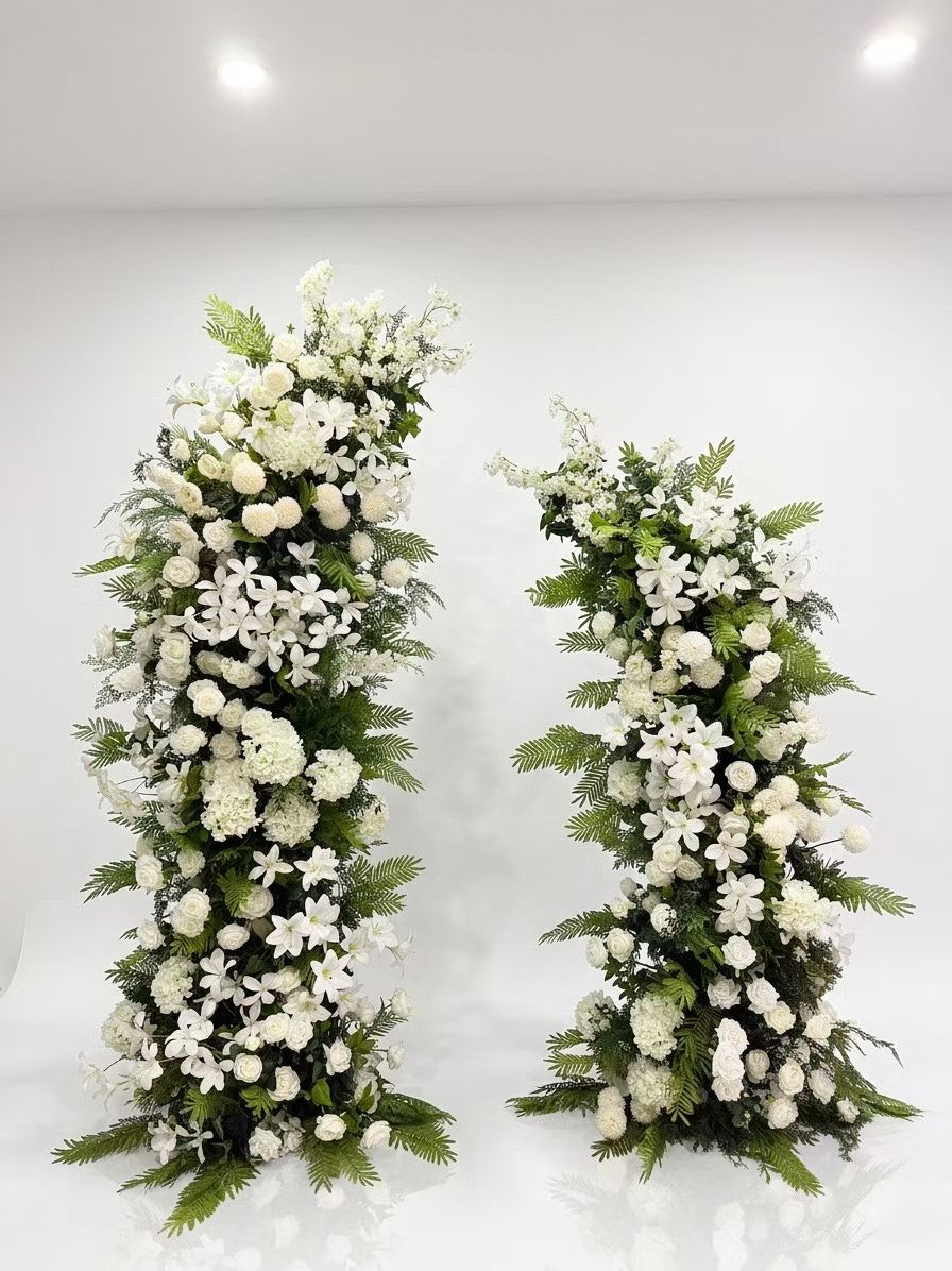 White Rose and Greenery Wedding Flower Arch by Rosy Flower Wall — luxury wedding flower arch for weddings and events