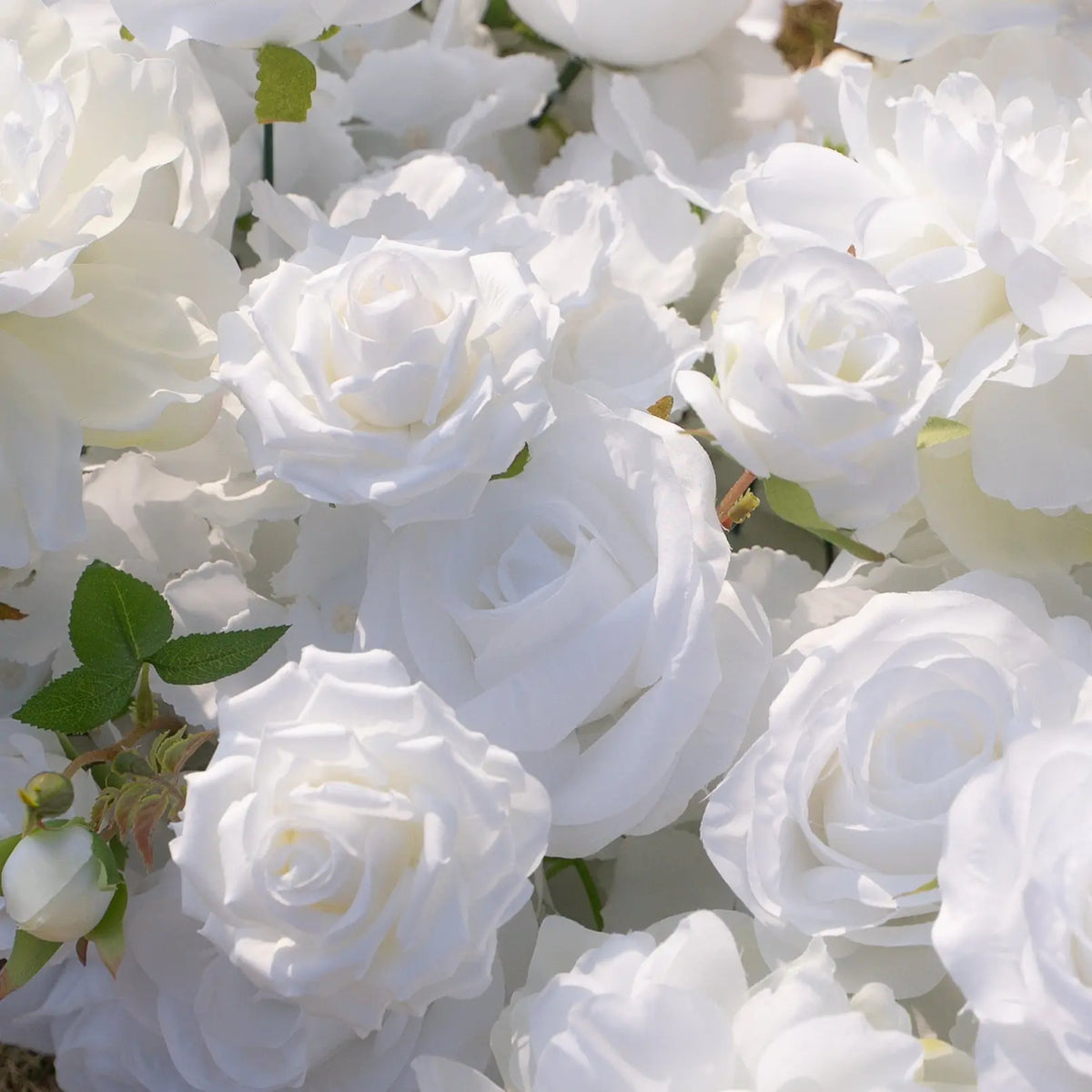 White artificial rose flower runner detail for wedding tables