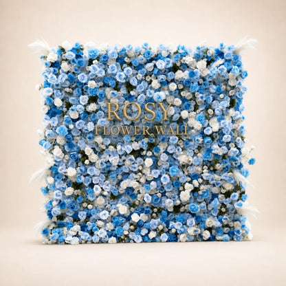 3D Blue & White Rose Flower Wall Backdrop - Rosy Flower Wall warm studio product image