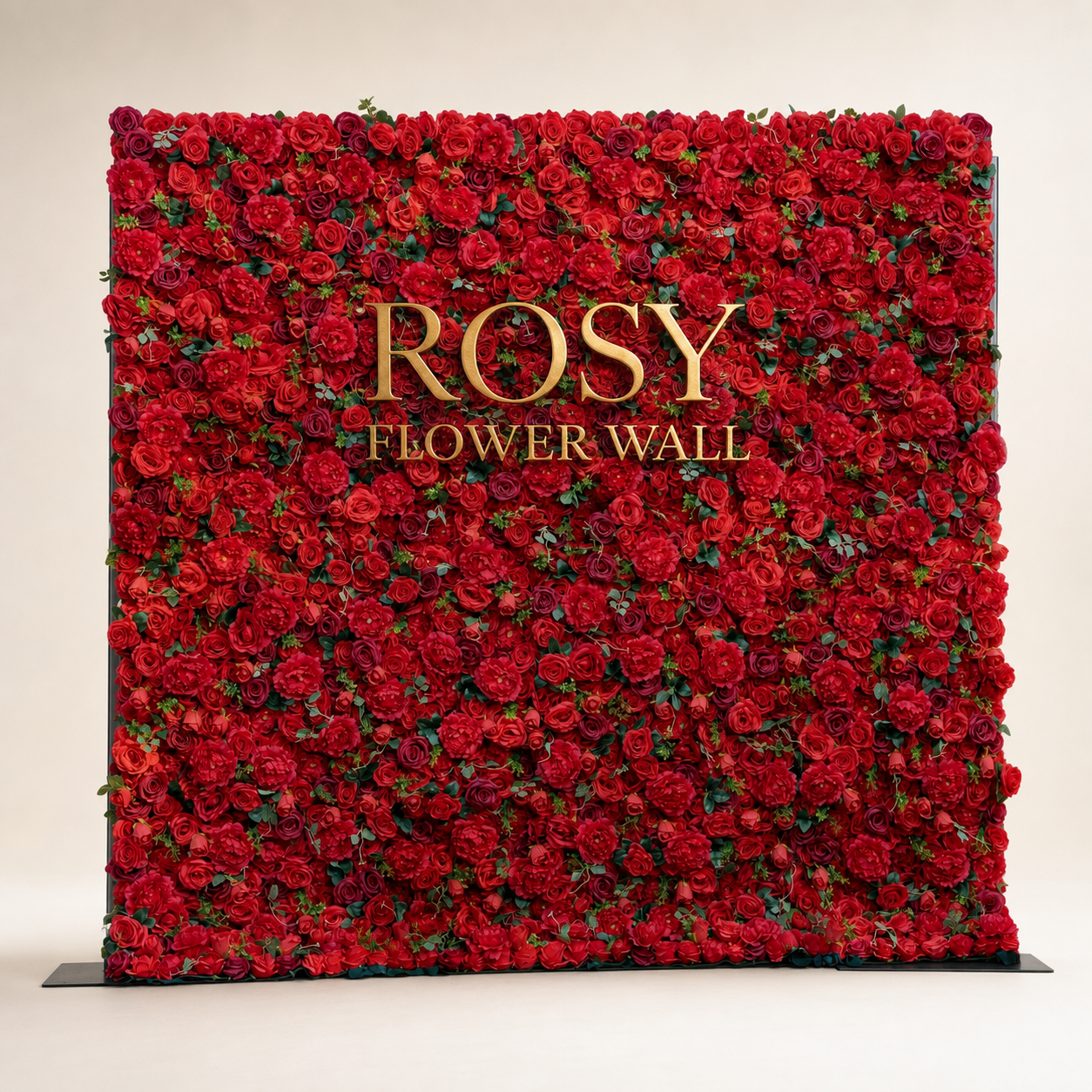 Cella 4D red flower wall with gold Rosy Flower Wall logo
