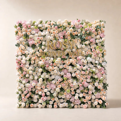 3D Pink & White Silk Flower Wall Backdrop - Rosy Flower Wall warm studio product image
