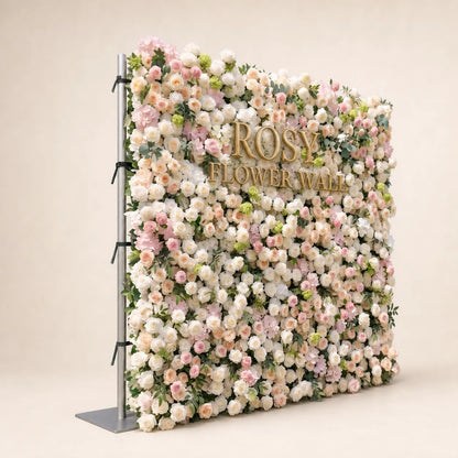 3D Pink & White Silk Flower Wall Backdrop - Rosy Flower Wall warm studio product image