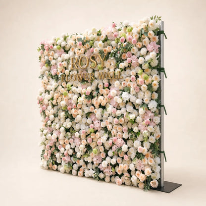 3D Pink & White Silk Flower Wall Backdrop - Rosy Flower Wall warm studio product image