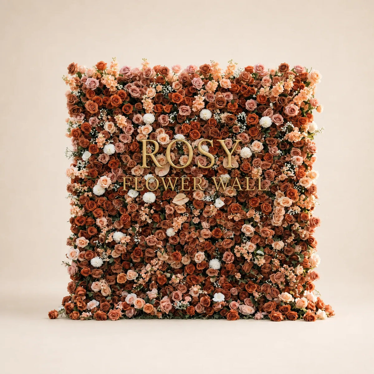 3D Terracotta, Blush & Ivory Rose Flower Wall Backdrop - Rosy Flower Wall warm studio product image