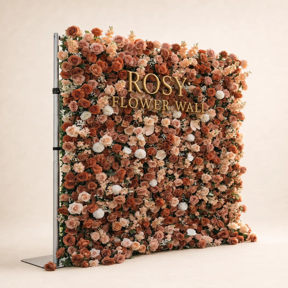 3D Terracotta, Blush & Ivory Rose Flower Wall Backdrop - Rosy Flower Wall warm studio product image