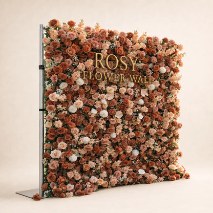 3D Terracotta, Blush & Ivory Rose Flower Wall Backdrop - Rosy Flower Wall warm studio product image