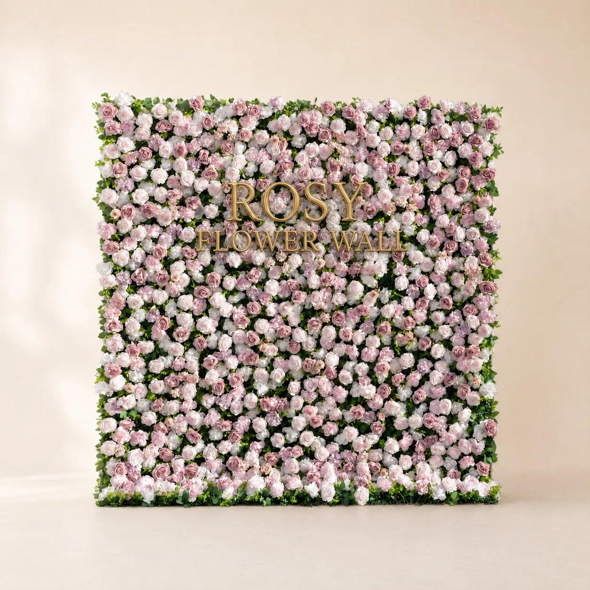 3D Zip-Up Pink & White Artificial Flower Wall Backdrop – 8 ft × 8 ft - Rosy Flower Wall warm studio product image