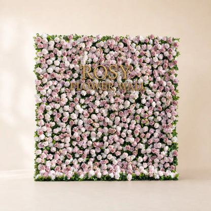 3D Zip-Up Pink & White Artificial Flower Wall Backdrop – 8 ft × 8 ft - Rosy Flower Wall warm studio product image