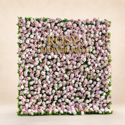 3D Zip-Up Pink & White Artificial Flower Wall Backdrop – 8 ft × 8 ft - Rosy Flower Wall warm studio product image