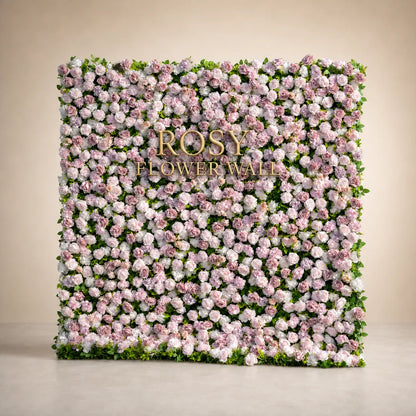 3D Zip-Up Pink & White Artificial Flower Wall Backdrop – 8 ft × 8 ft - Rosy Flower Wall warm studio product image