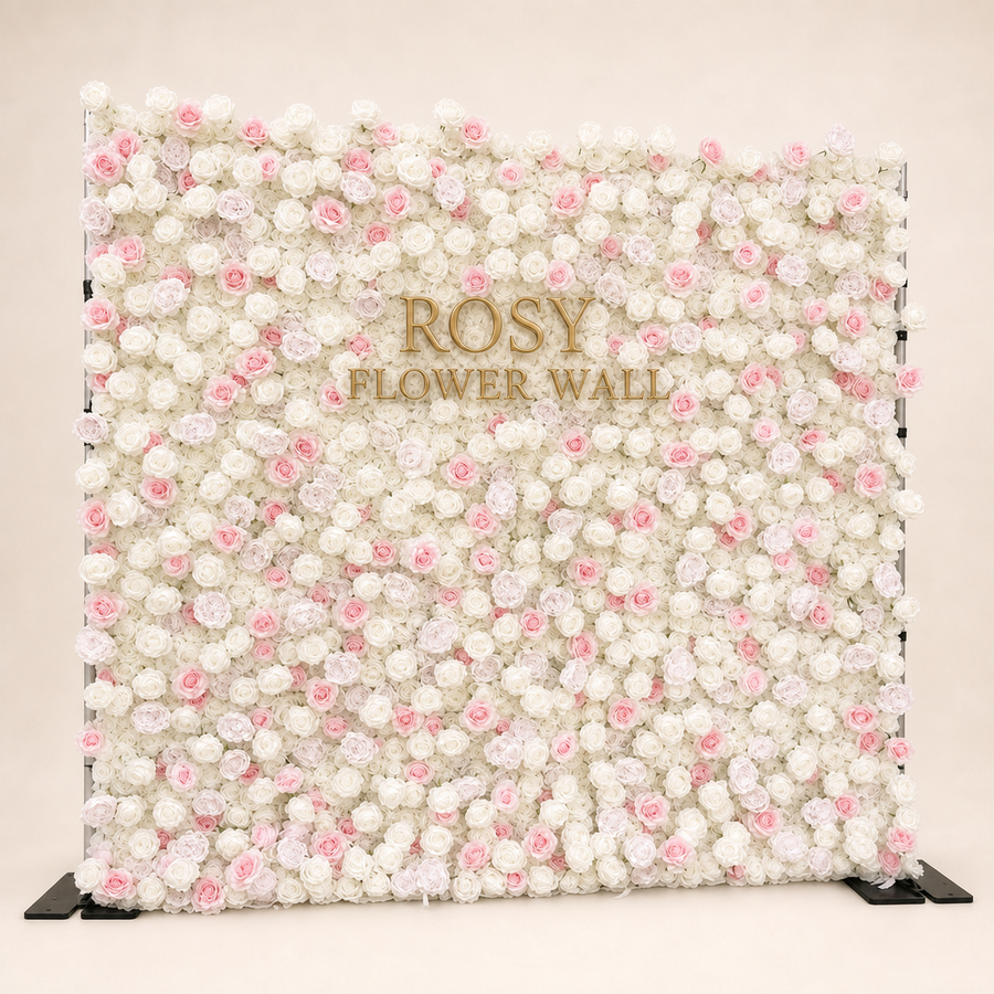 8x8ft Essential 3D Roll-up Flower Wall - Blush Champagne - Rosy Flower Wall warm studio product image