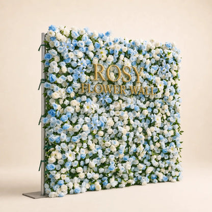 Luxury 3D Blue Silk Flower Wall Backdrop - Rosy Flower Wall warm studio product image