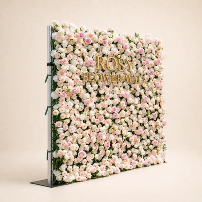 Luxury 3D Blush Pink & Ivory Silk Flower Wall - Rosy Flower Wall warm studio product image