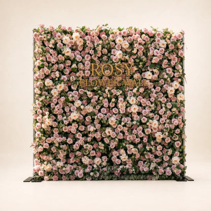 Luxury 3D Blush Pink Garden Silk Flower Wall - Rosy Flower Wall warm studio product image