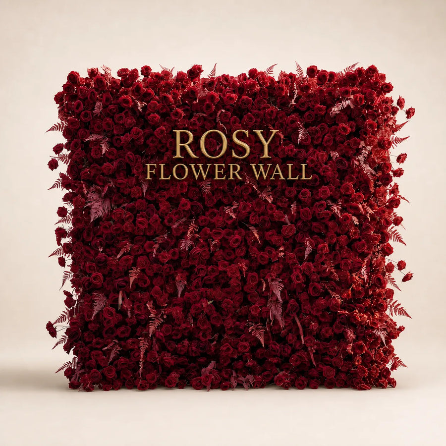 Luxury 3D Burgundy Red Silk Flower Wall Backdrop - Rosy Flower Wall warm studio product image