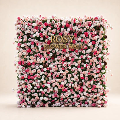 Luxury 3D Pink Rose Silk Flower Wall Backdrop - Rosy Flower Wall warm studio product image