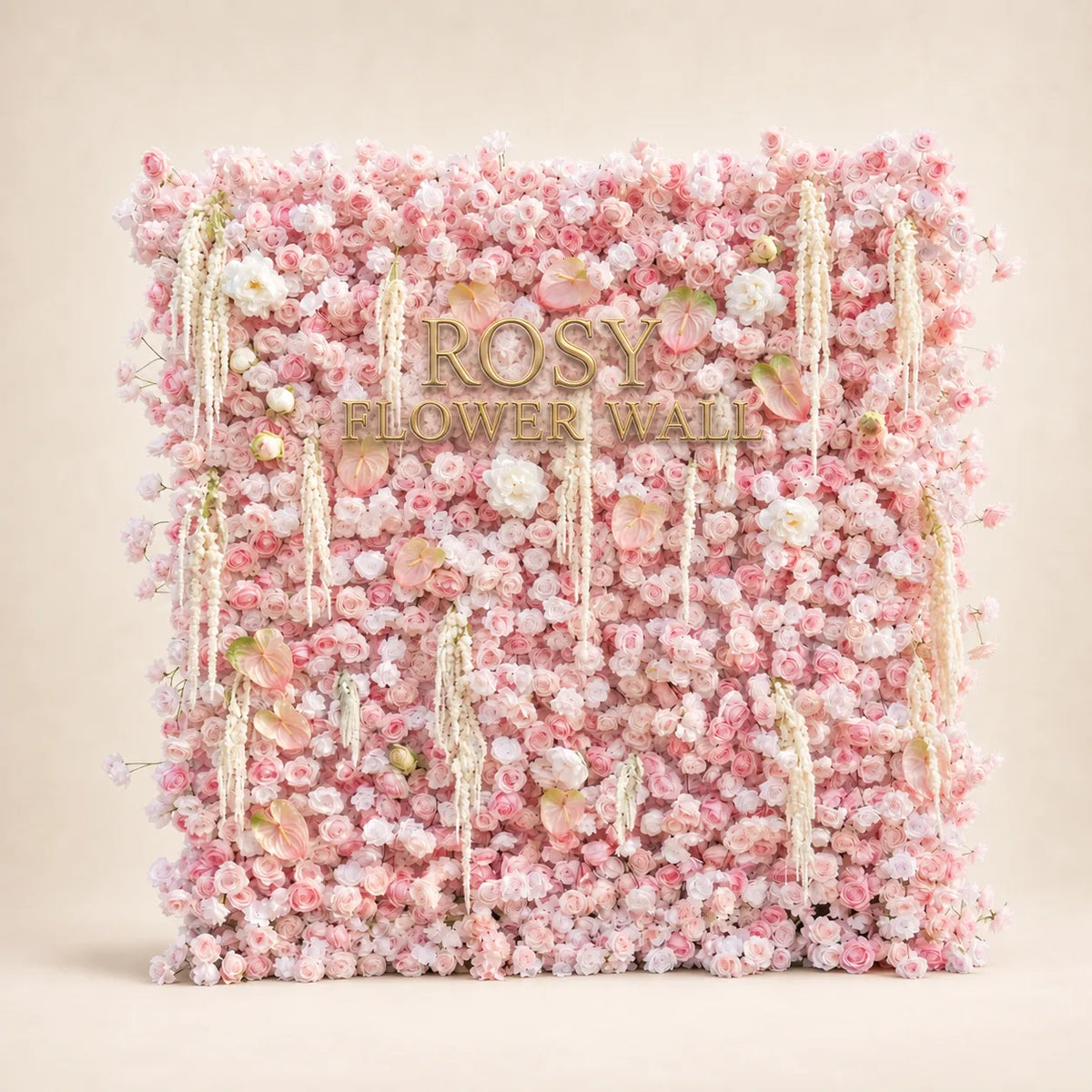 Luxury 3D Pink Tassel Silk Flower Wall Backdrop - Rosy Flower Wall warm studio product image