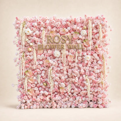 Luxury 3D Pink Tassel Silk Flower Wall Backdrop - Rosy Flower Wall warm studio product image