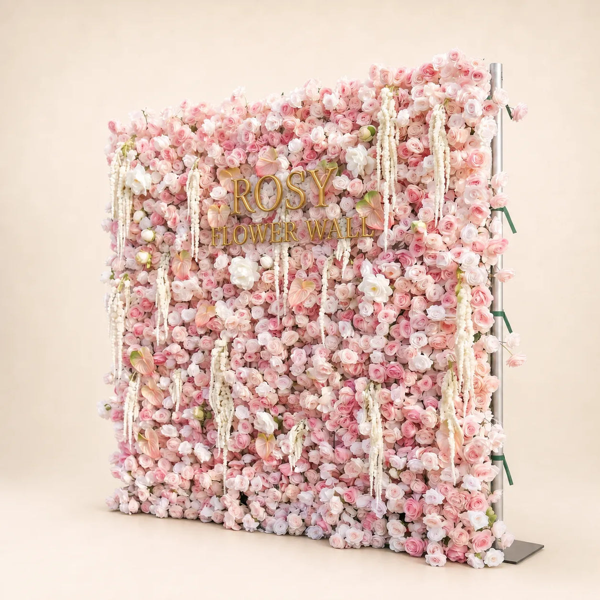 Luxury 3D Pink Tassel Silk Flower Wall Backdrop - Rosy Flower Wall warm studio product image