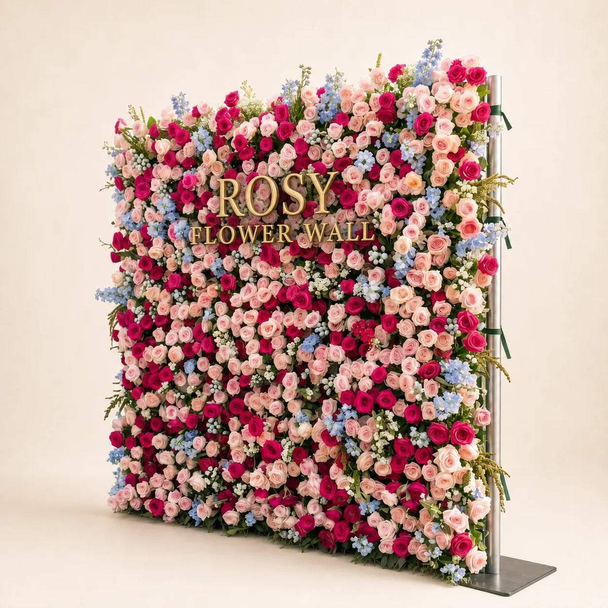 Luxury 3D Pink, Red & Blue Silk Flower Wall Backdrop - Rosy Flower Wall warm studio product image