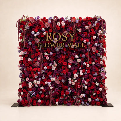 Luxury 3D Purple & Red Silk Flower Wall Backdrop - Rosy Flower Wall warm studio product image