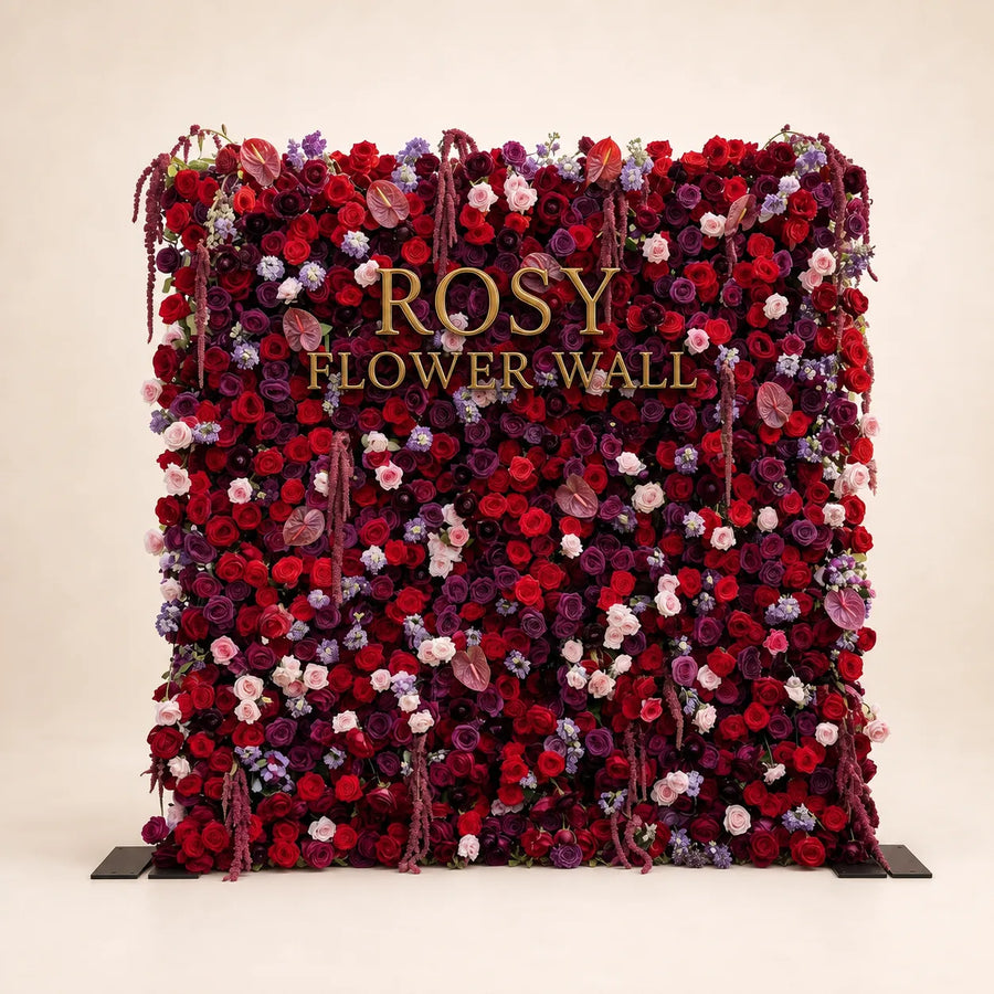 Luxury 3D Purple & Red Silk Flower Wall Backdrop - Rosy Flower Wall warm studio product image