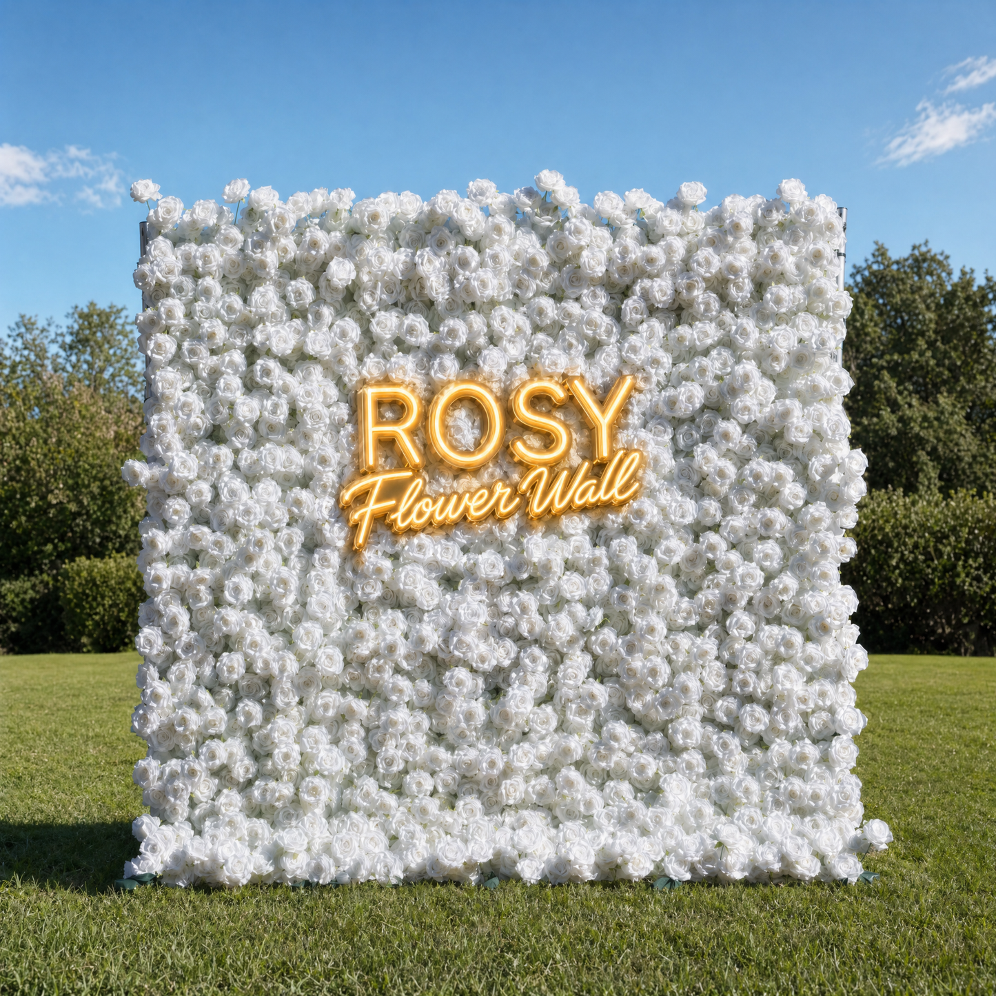 8x8 ft White Rose Flower Wall Backdrop – 5D pure white wall