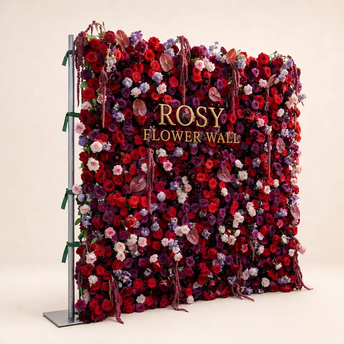 Luxury 3D Purple & Red Silk Flower Wall Backdrop - Rosy Flower Wall warm studio product image