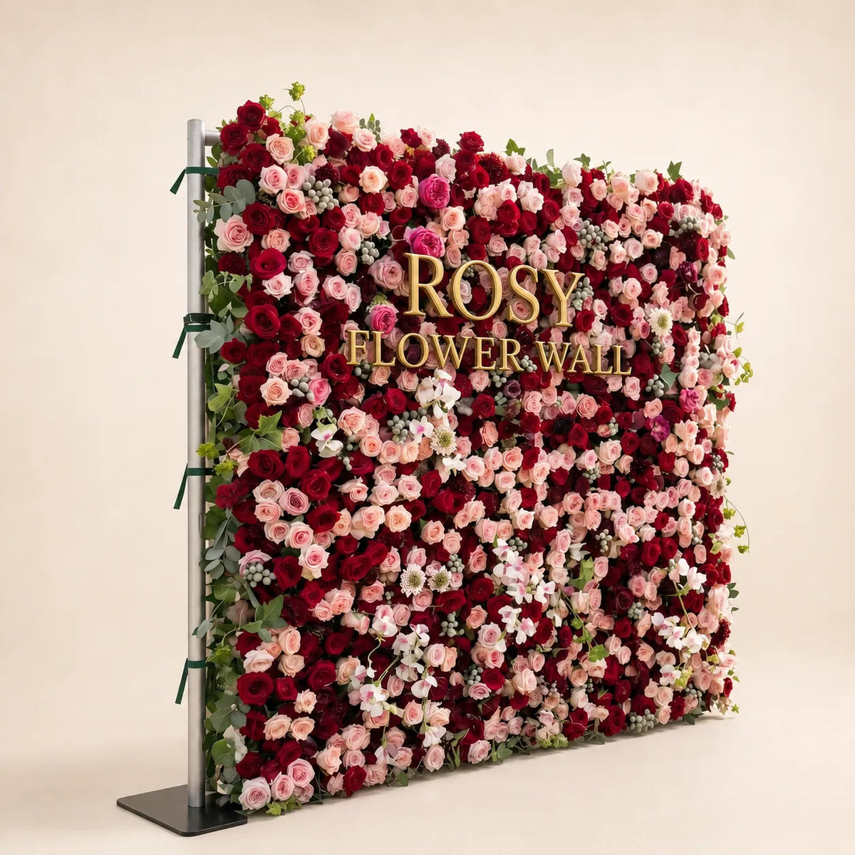 Luxury 3D Red & Blush Silk Flower Wall Backdrop - Rosy Flower Wall warm studio product image