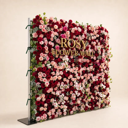 Luxury 3D Red & Blush Silk Flower Wall Backdrop - Rosy Flower Wall warm studio product image