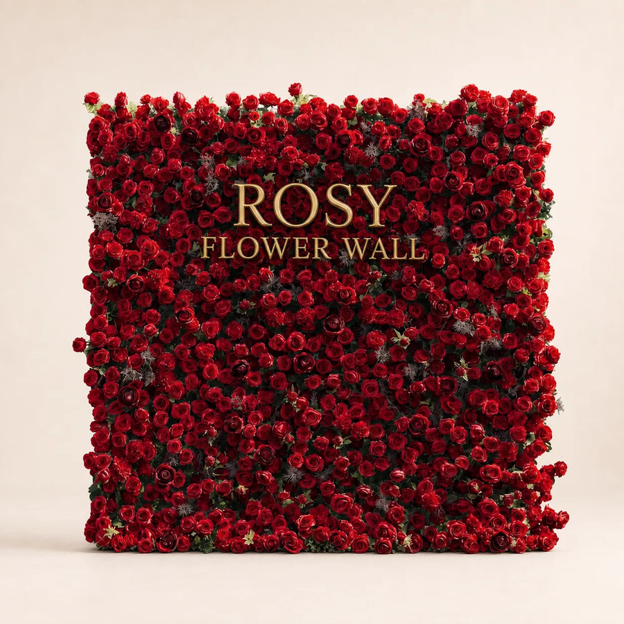 Luxury 3D Red Rose Silk Flower Wall Backdrop - Rosy Flower Wall warm studio product image