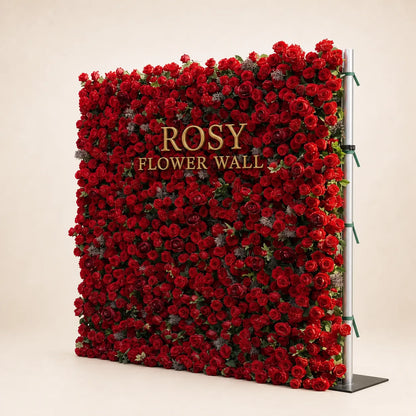 Luxury 3D Red Rose Silk Flower Wall Backdrop - Rosy Flower Wall warm studio product image