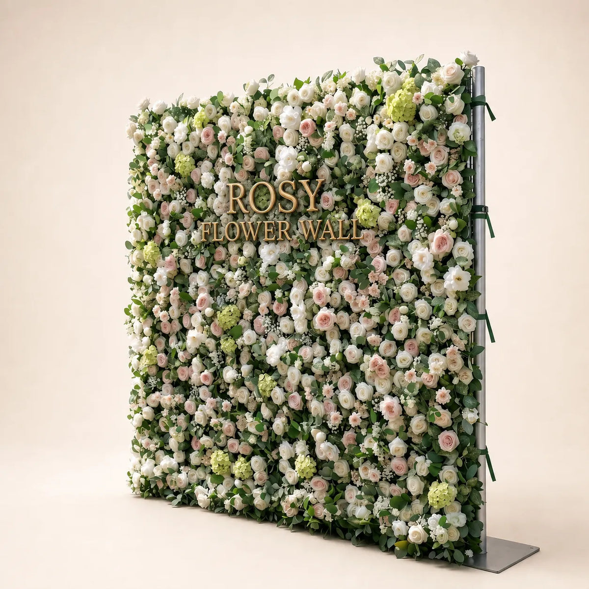 Luxury 3D White & Greenery Silk Flower Wall - Rosy Flower Wall warm studio product image
