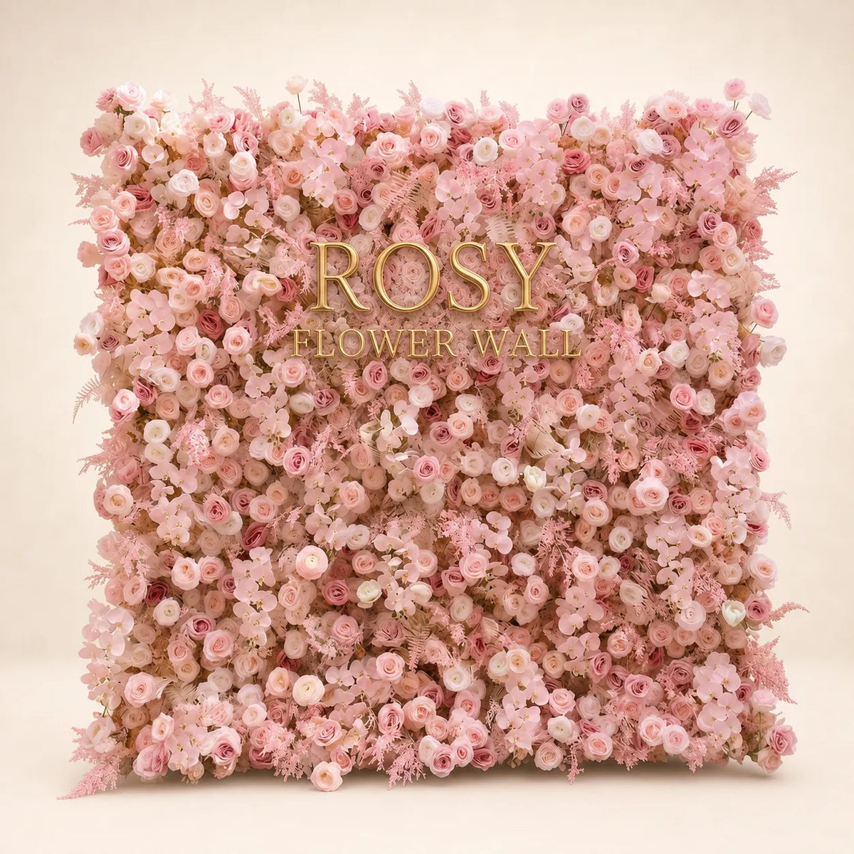 Luxury 4D All-Blush Pink Silk Flower Wall Backdrop - Rosy Flower Wall warm studio product image