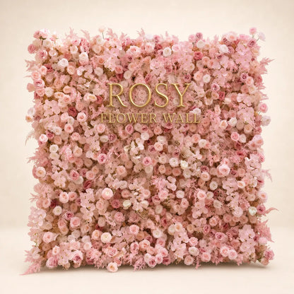 Luxury 4D All-Blush Pink Silk Flower Wall Backdrop - Rosy Flower Wall warm studio product image