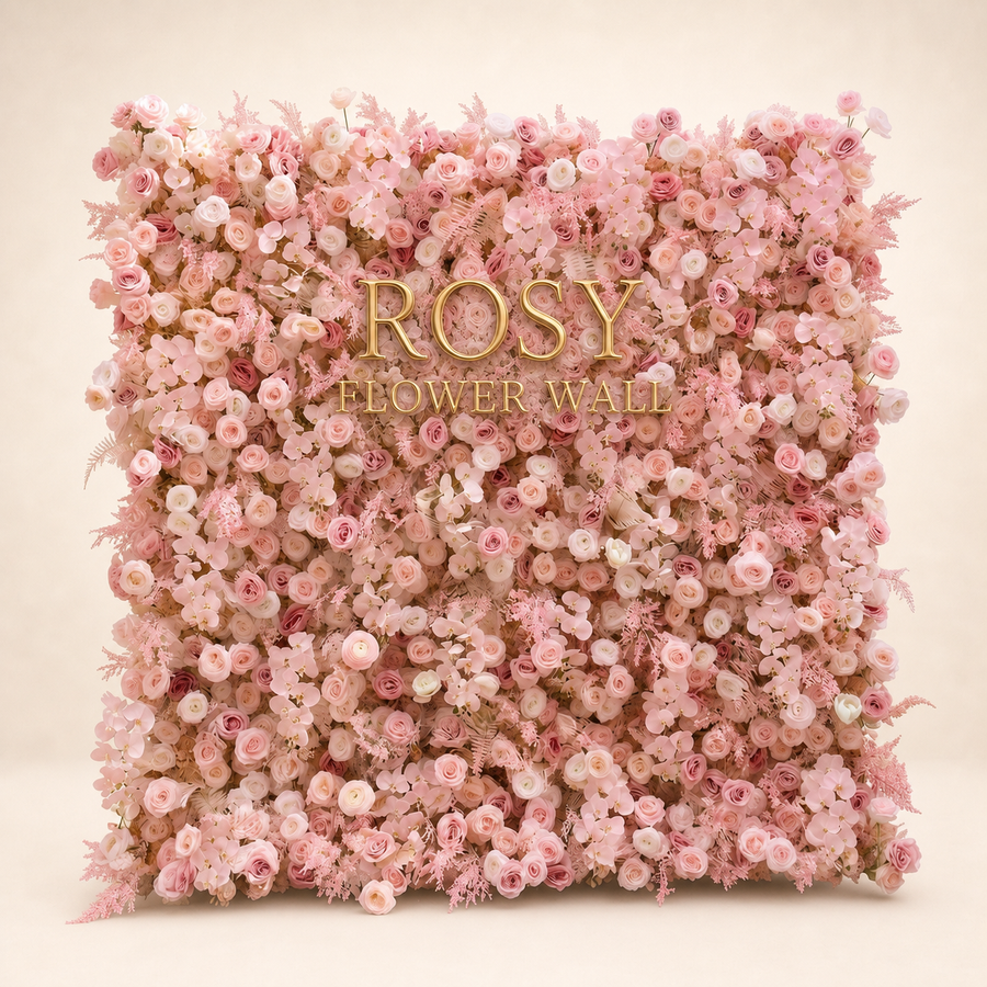 Luxury 4D All-Blush Pink Silk Flower Wall Backdrop - Rosy Flower Wall warm studio product image