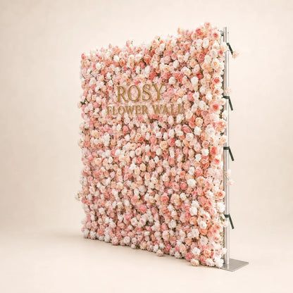 Luxury 4D Blush & Peach Rose Silk Flower Wall - Rosy Flower Wall warm studio product image