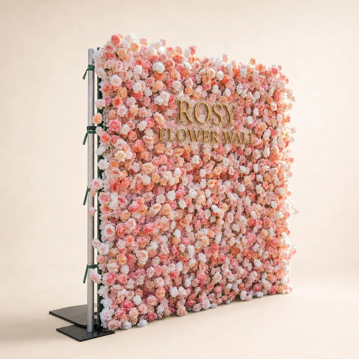 Luxury 4D Blush & Peach Rose Silk Flower Wall - Rosy Flower Wall warm studio product image
