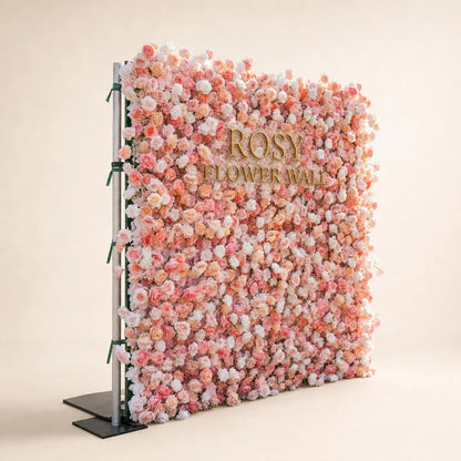 Luxury 4D Blush & Peach Rose Silk Flower Wall - Rosy Flower Wall warm studio product image