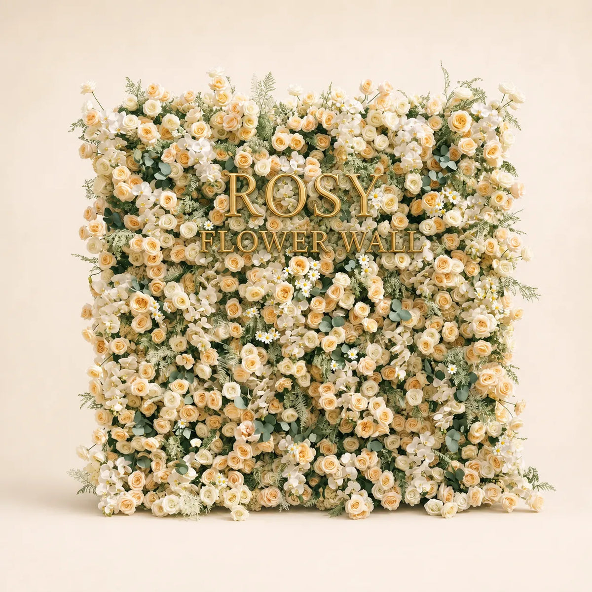 Luxury 4D Cream Champagne Silk Flower Wall Backdrop - Rosy Flower Wall warm studio product image