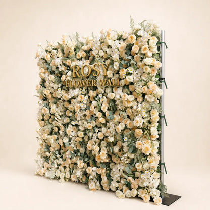 Luxury 4D Cream Champagne Silk Flower Wall Backdrop - Rosy Flower Wall warm studio product image